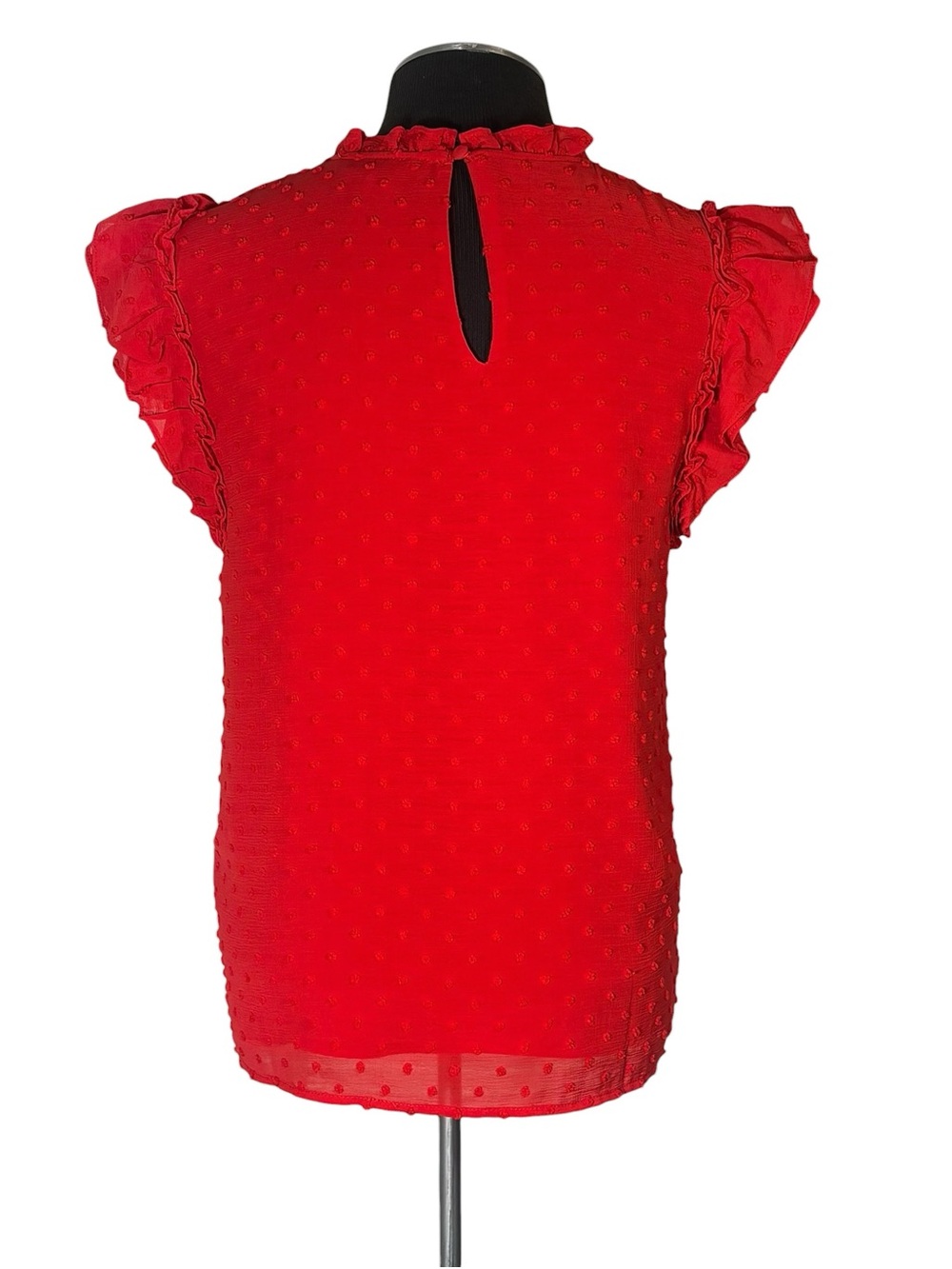 🆕 Cece – Fireball Red Clip Dot Ruffle Flutter Top – Macy’s - Large - Picture 6 of 10